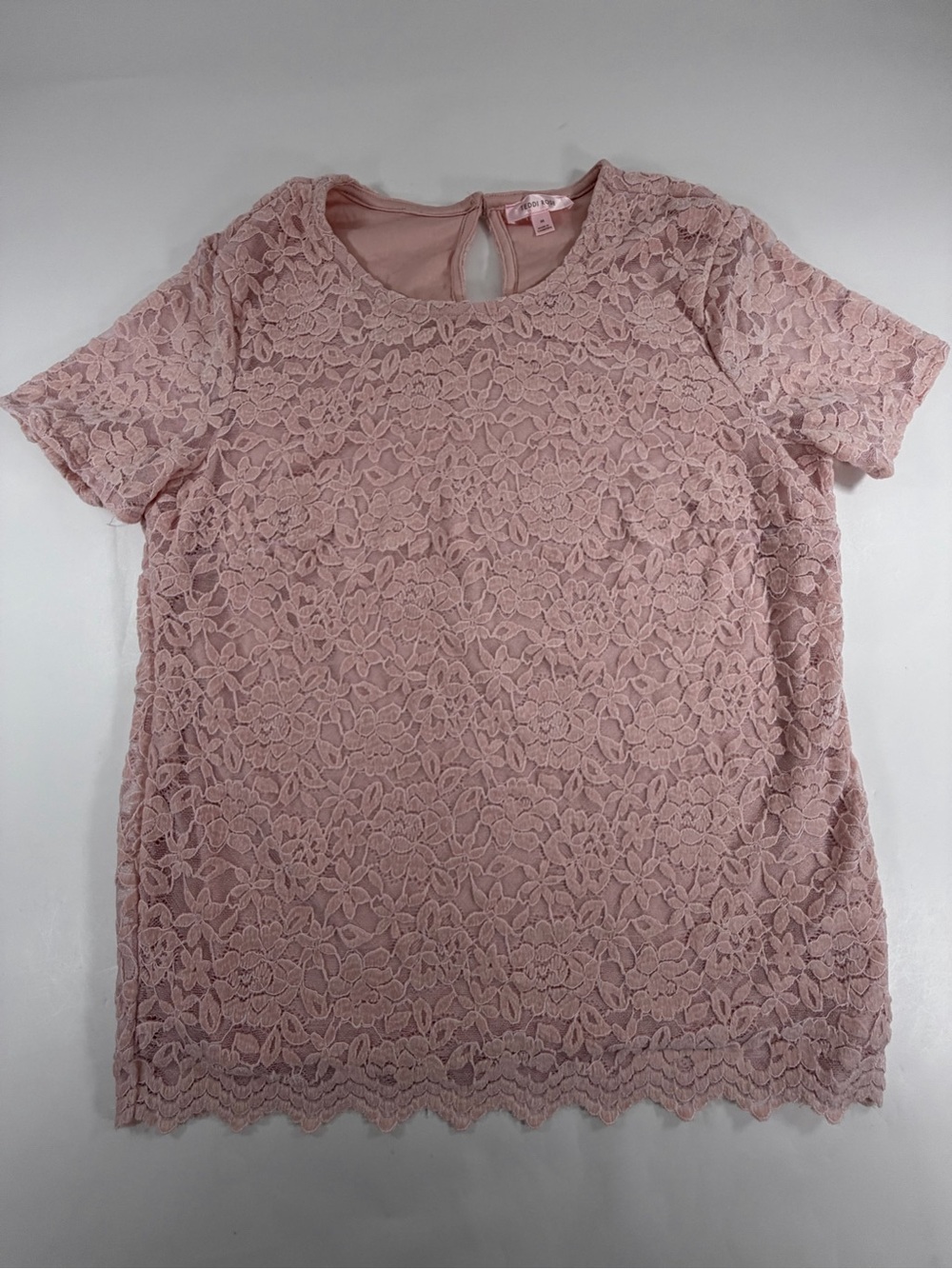 Romantic Cottagecore Blush Pink Floral Lace Top Keyhole Back Medium